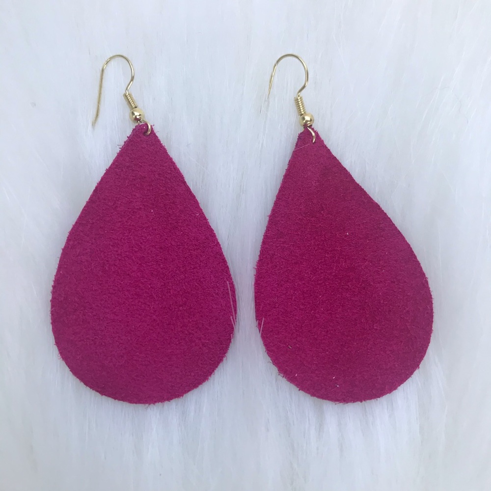 Handmade ⚜️ Magenta Pink  Sueded Drop Earrings